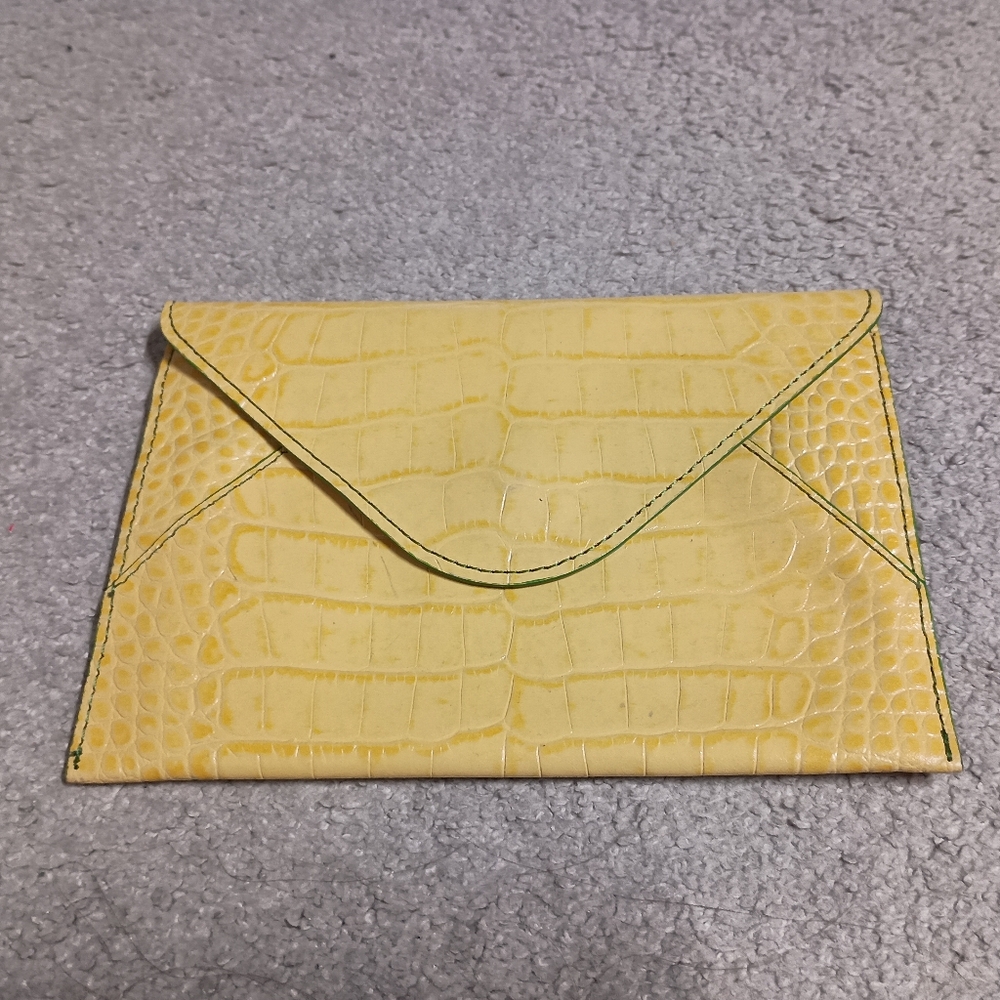 Ann Taylor Loft Yellow Croc Embossed Genuine Leather Envelope Clutch